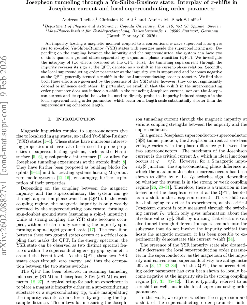 Josephson tunneling through a Yu-Shiba-Rusinov state: Interplay of $π$-shifts in Josephson current and local superconducting order parameter