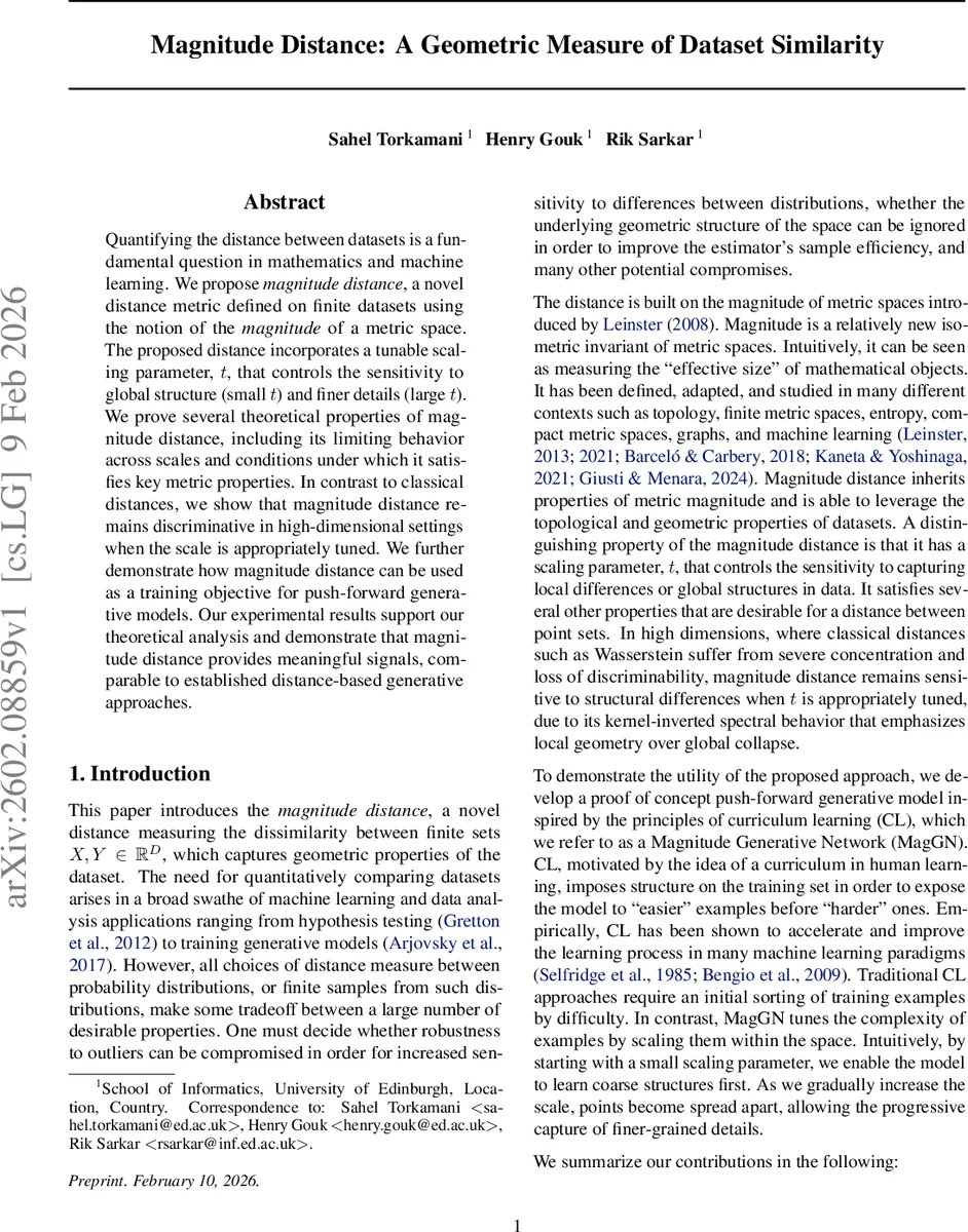 Magnitude Distance: A Geometric Measure of Dataset Similarity