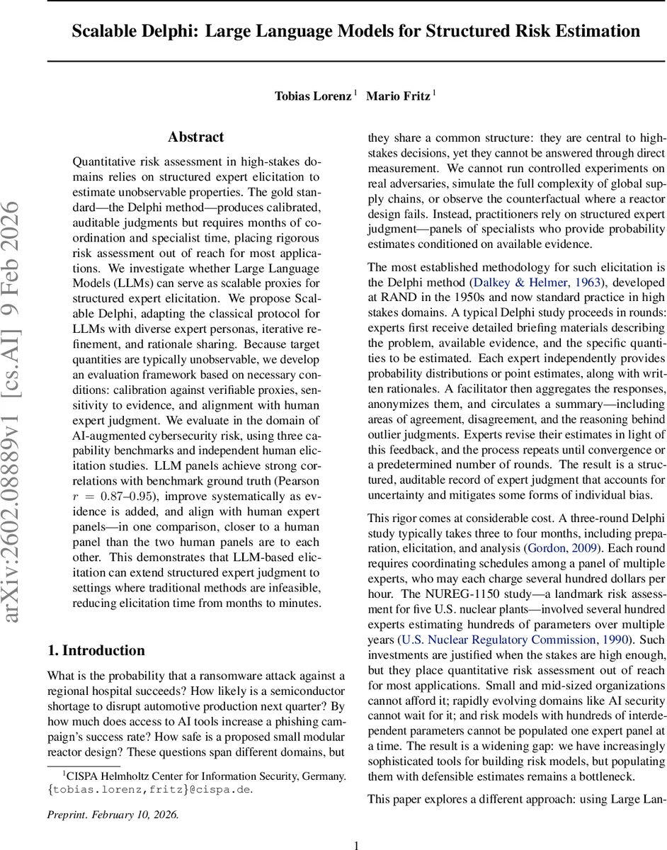 Scalable Delphi: Large Language Models for Structured Risk Estimation