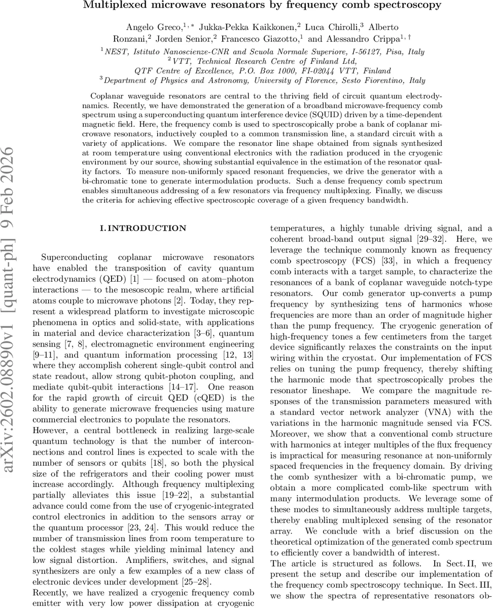 Multiplexed microwave resonators by frequency comb spectroscopy