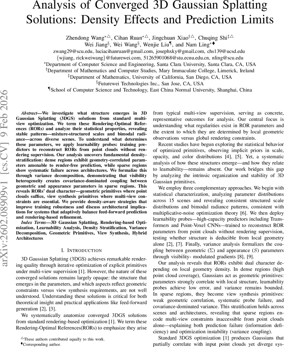 Analysis of Converged 3D Gaussian Splatting Solutions: Density Effects and Prediction Limit
