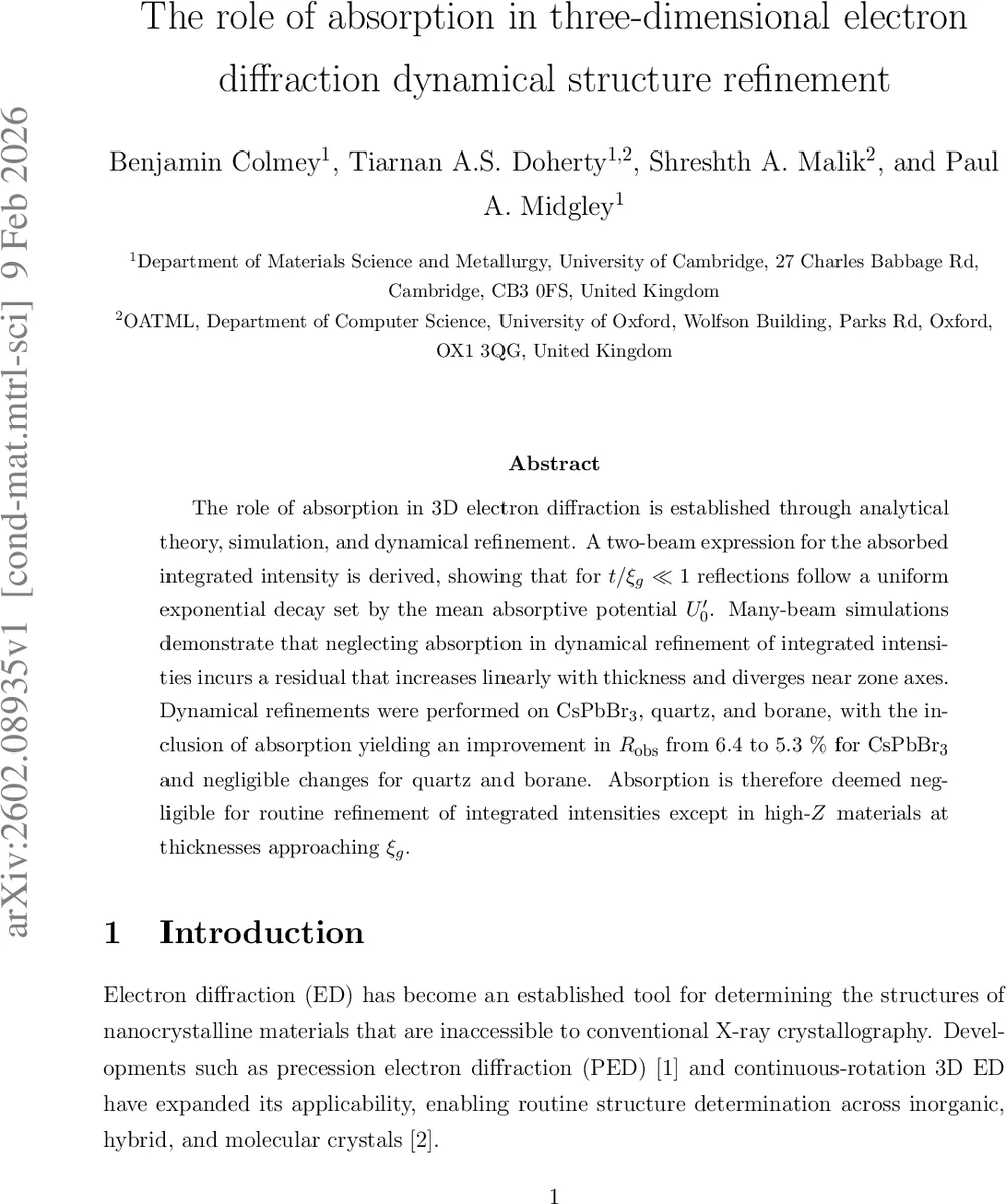 The role of absorption in three-dimensional electron diffraction dynamical structure refinement