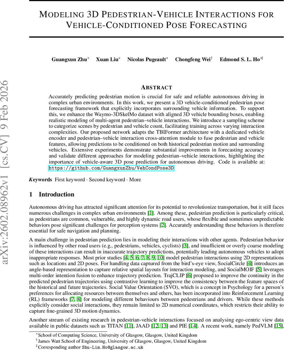 Modeling 3D Pedestrian-Vehicle Interactions for Vehicle-Conditioned Pose Forecasting