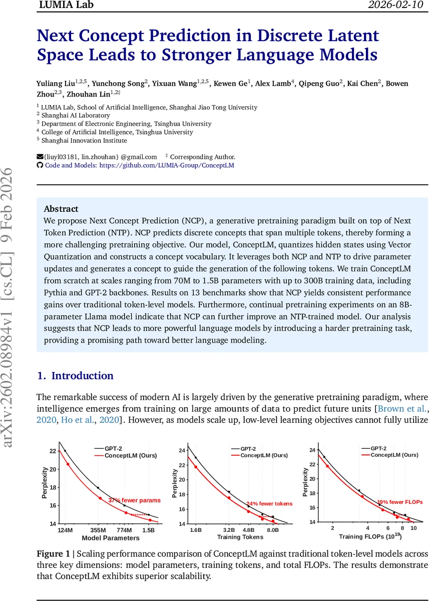 Next Concept Prediction in Discrete Latent Space Leads to Stronger Language Models