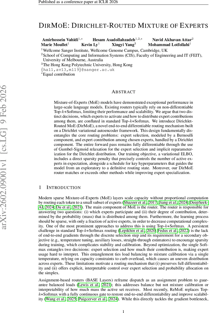 DirMoE: Dirichlet-routed Mixture of Experts