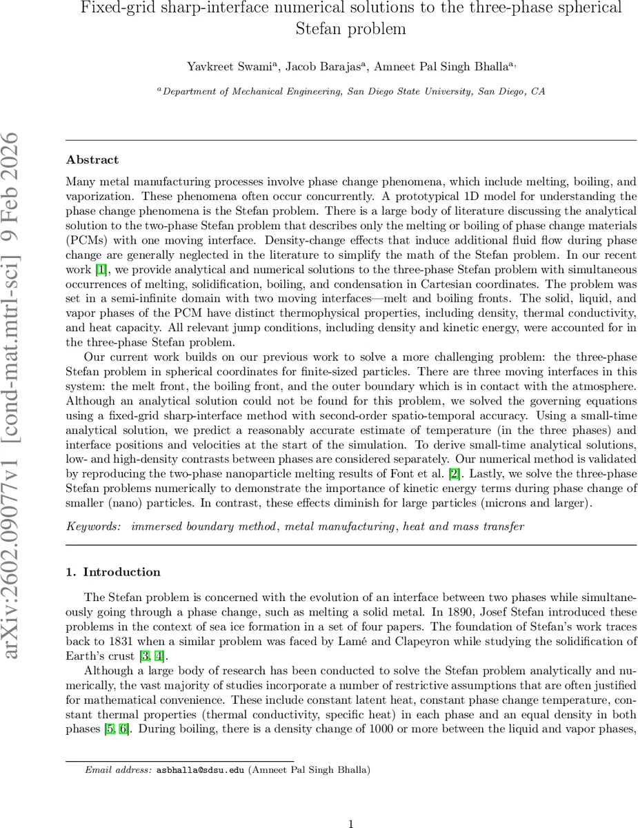 Fixed-grid sharp-interface numerical solutions to the three-phase spherical Stefan problem