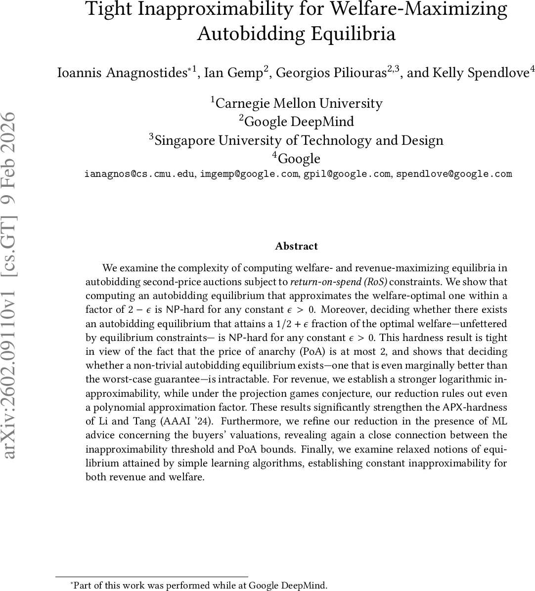 Tight Inapproximability for Welfare-Maximizing Autobidding Equilibria