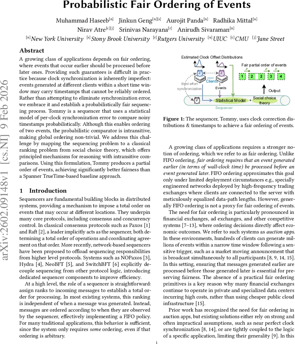 Probabilistic Fair Ordering of Events