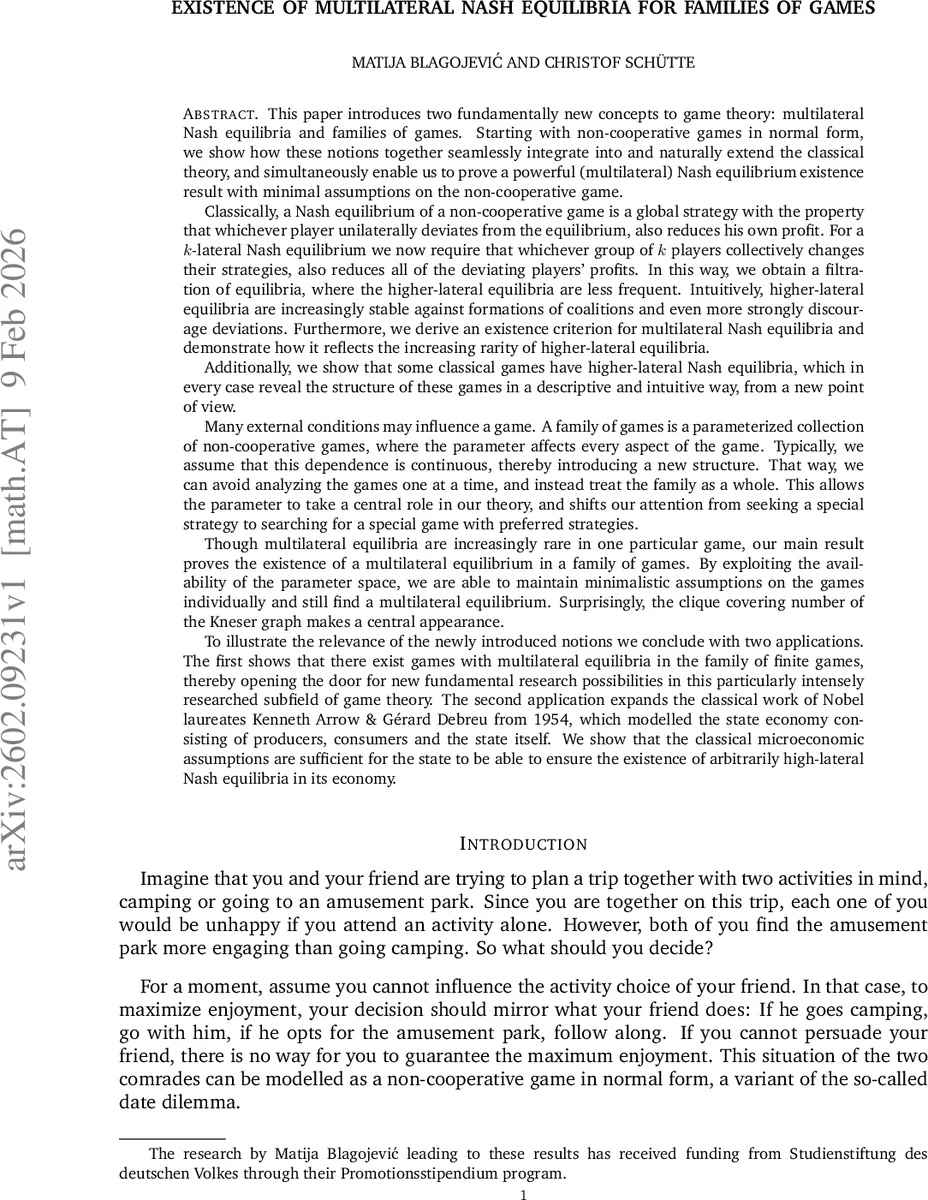 Existence of Multilateral Nash equilibria for families of games