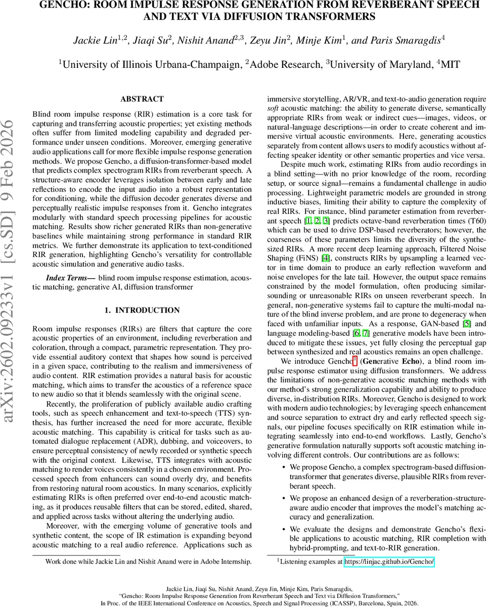 Gencho: Room Impulse Response Generation from Reverberant Speech and Text via Diffusion Transformers