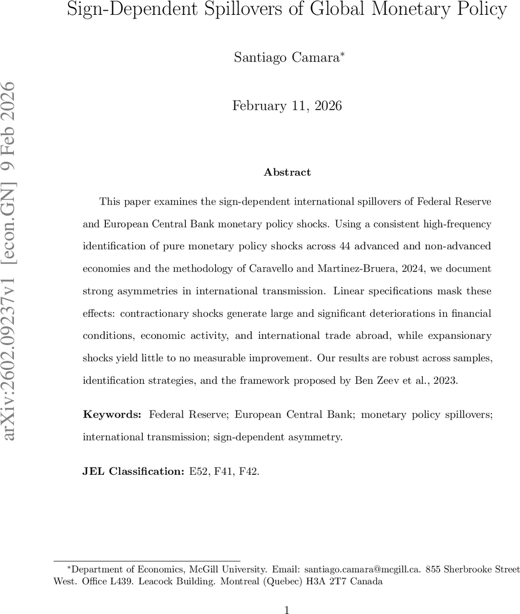 Sign-Dependent Spillovers of Global Monetary Policy