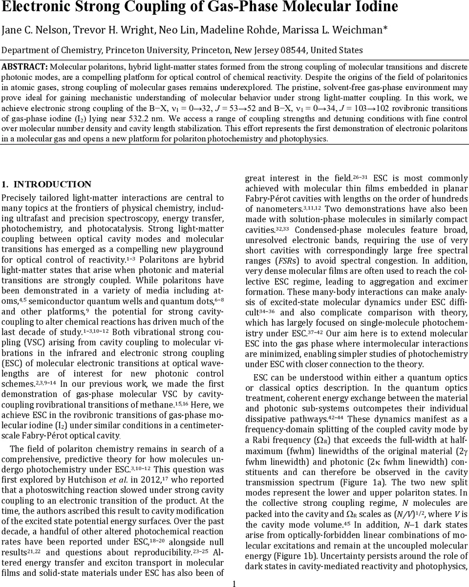 Electronic Strong Coupling of Gas-Phase Molecular Iodine