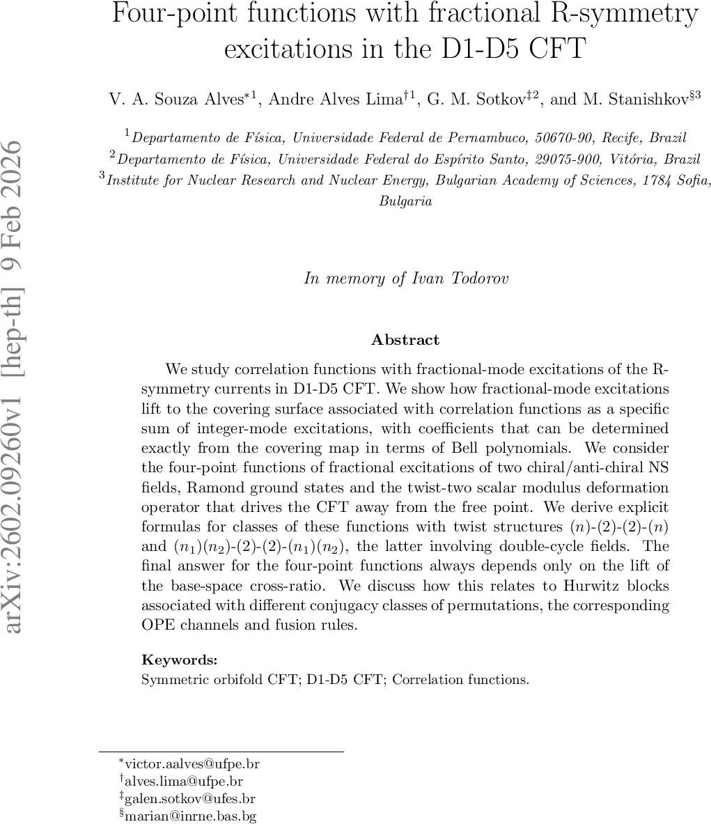 Four-point functions with fractional R-symmetry excitations in the D1-D5 CFT