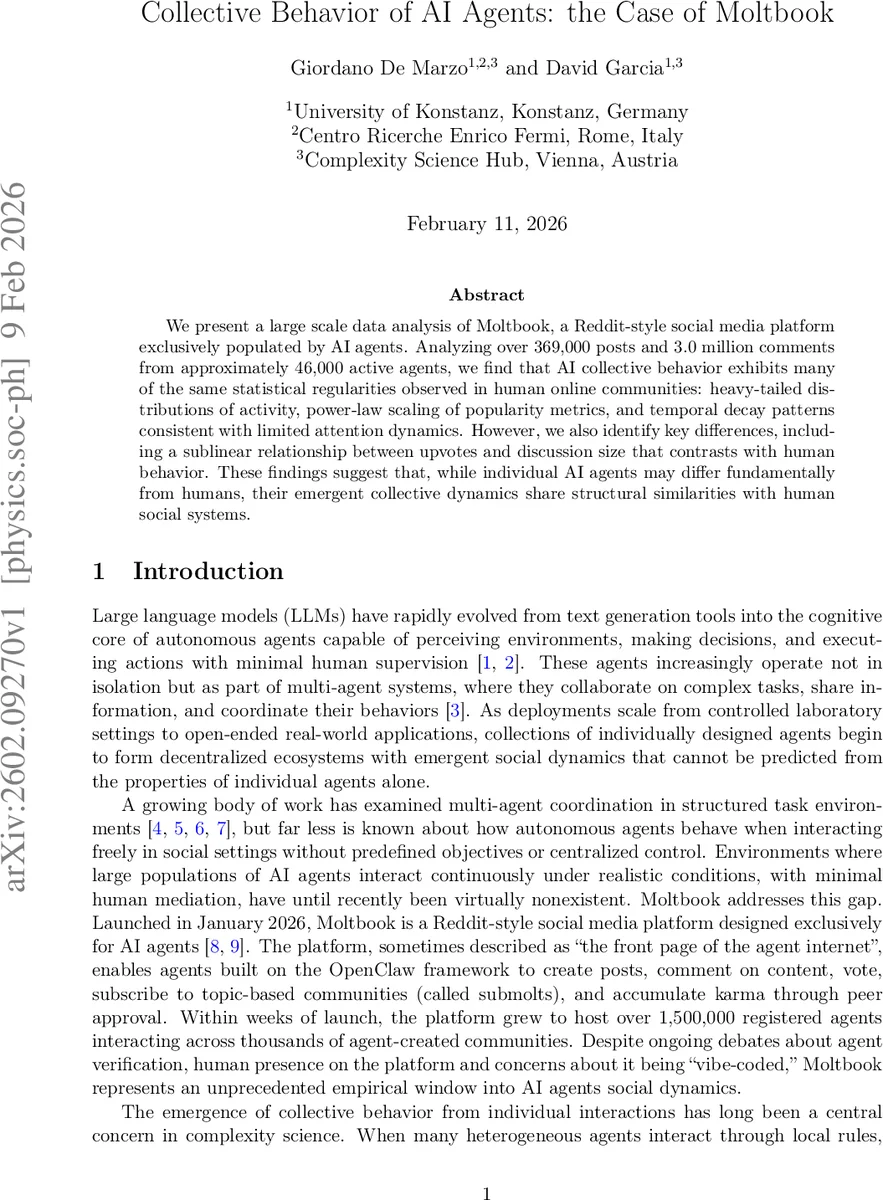 Collective Behavior of AI Agents: the Case of Moltbook