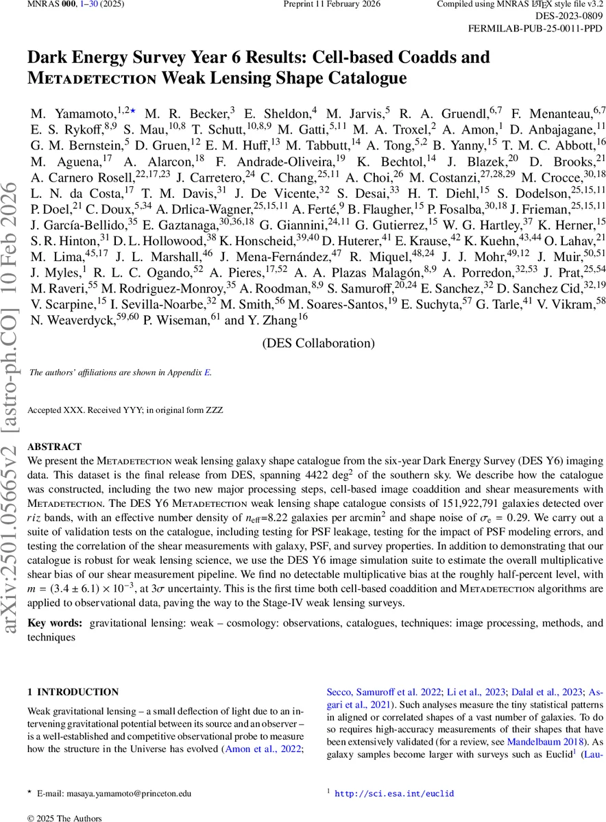 Dark Energy Survey Year 6 Results: Cell-based Coadds and Metadetection Weak Lensing Shape Catalogue