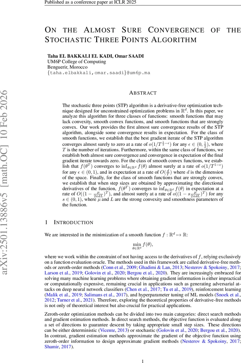 On the Almost Sure Convergence of the Stochastic Three Points Algorithm