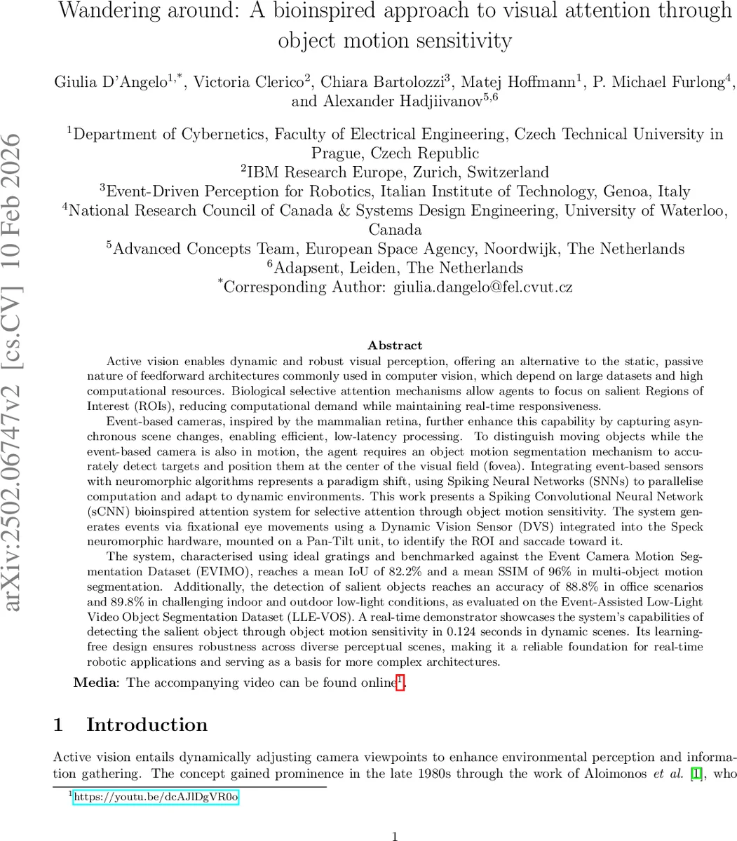 Wandering around: A bioinspired approach to visual attention through object motion sensitivity