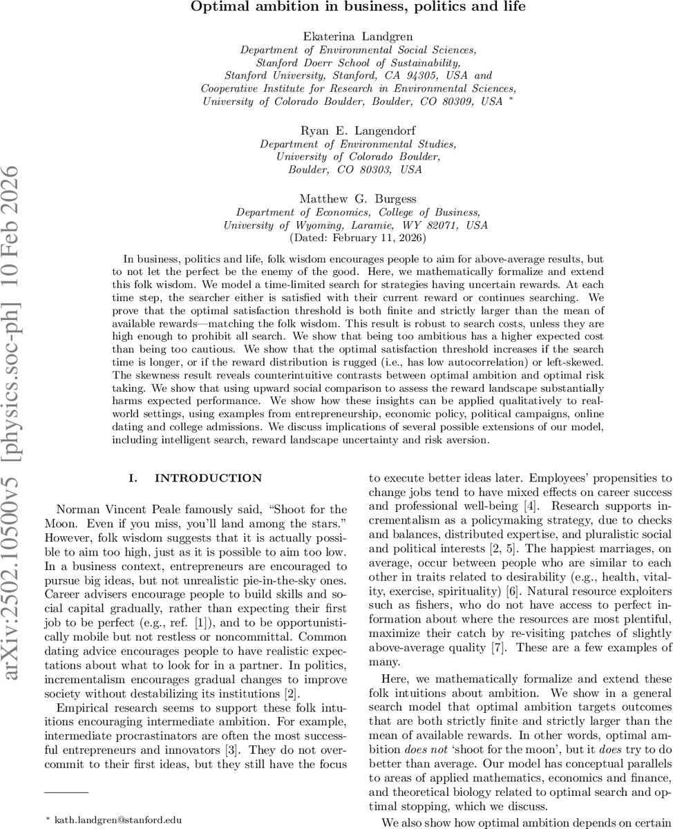 Optimal ambition in business, politics and life