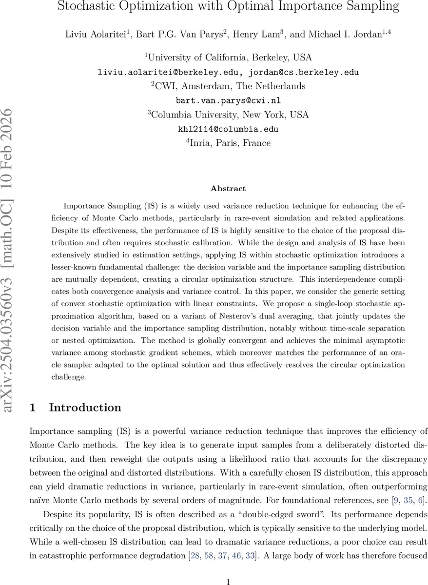 Stochastic Optimization with Optimal Importance Sampling