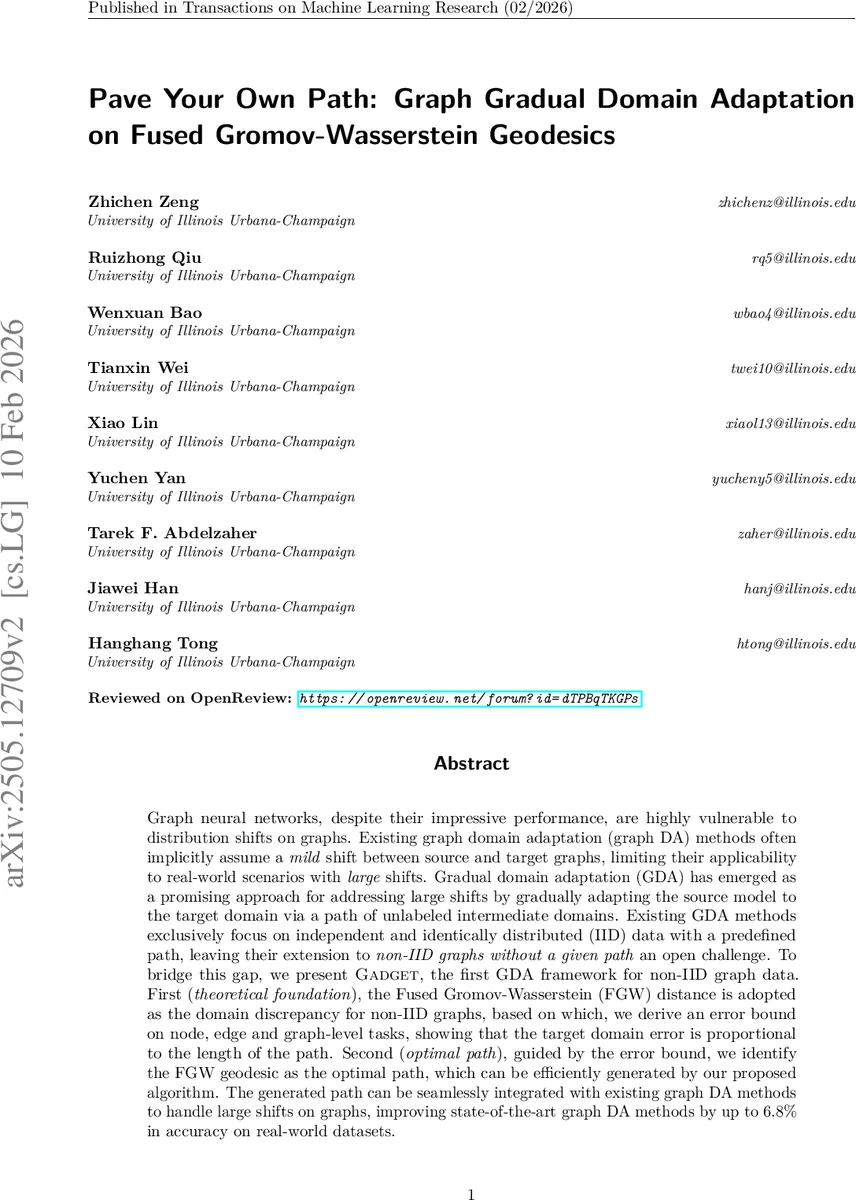 Pave Your Own Path: Graph Gradual Domain Adaptation on Fused Gromov-Wasserstein Geodesics
