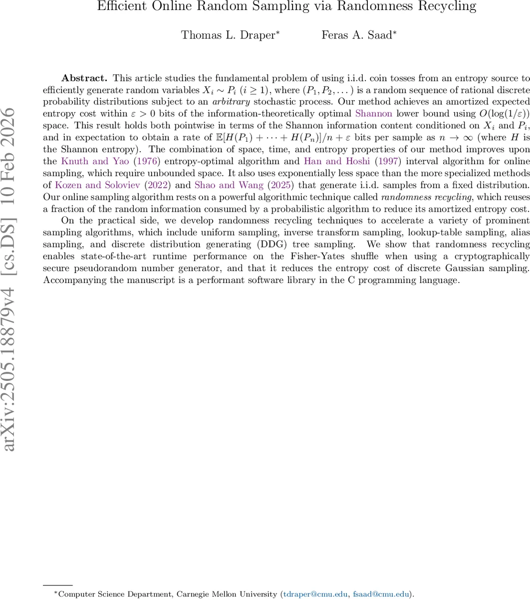 Efficient Online Random Sampling via Randomness Recycling
