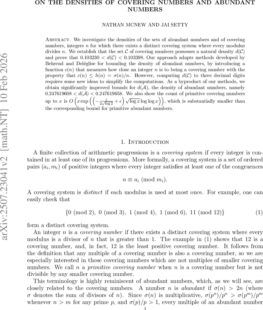 On the densities of covering numbers and abundant numbers