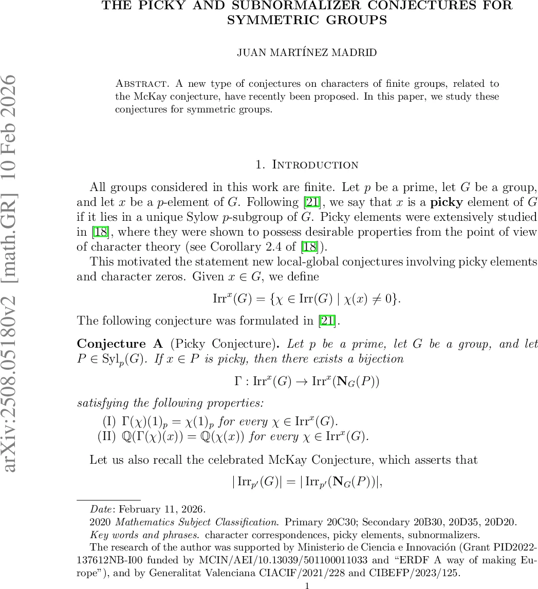 The Picky and Subnormalizer Conjectures for symmetric groups