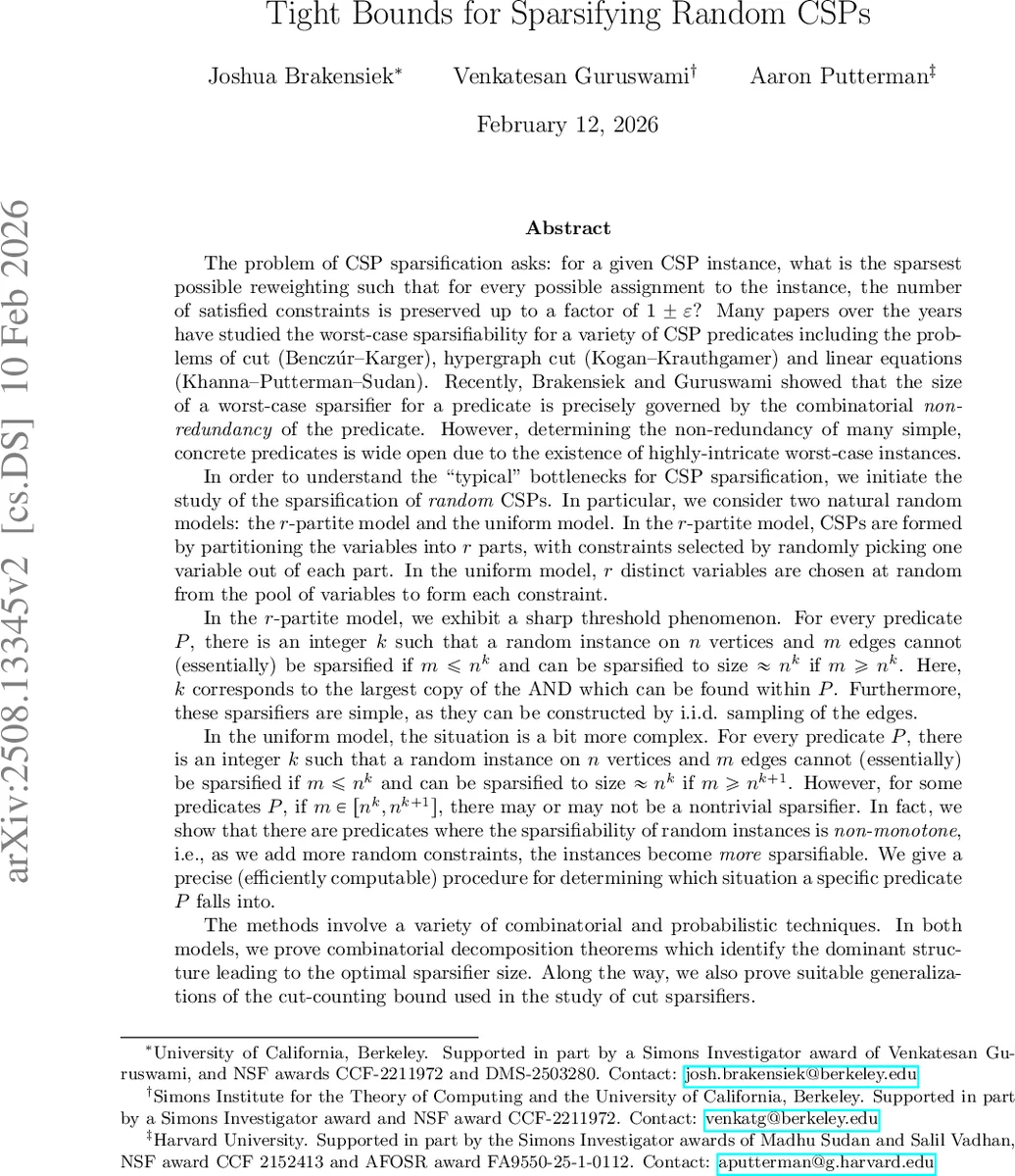 Tight Bounds for Sparsifying Random CSPs