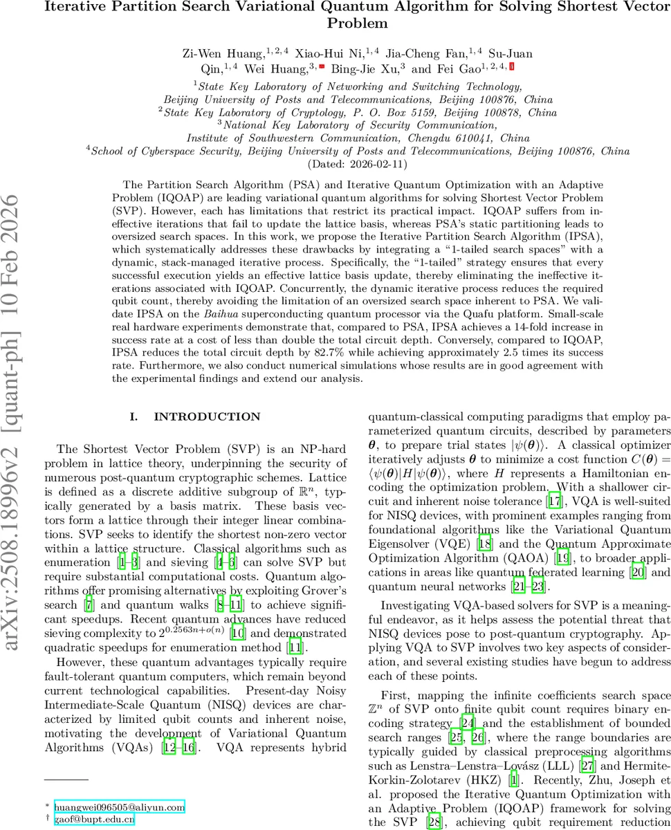 Iterative Partition Search Variational Quantum Algorithm for Solving Shortest Vector Problem