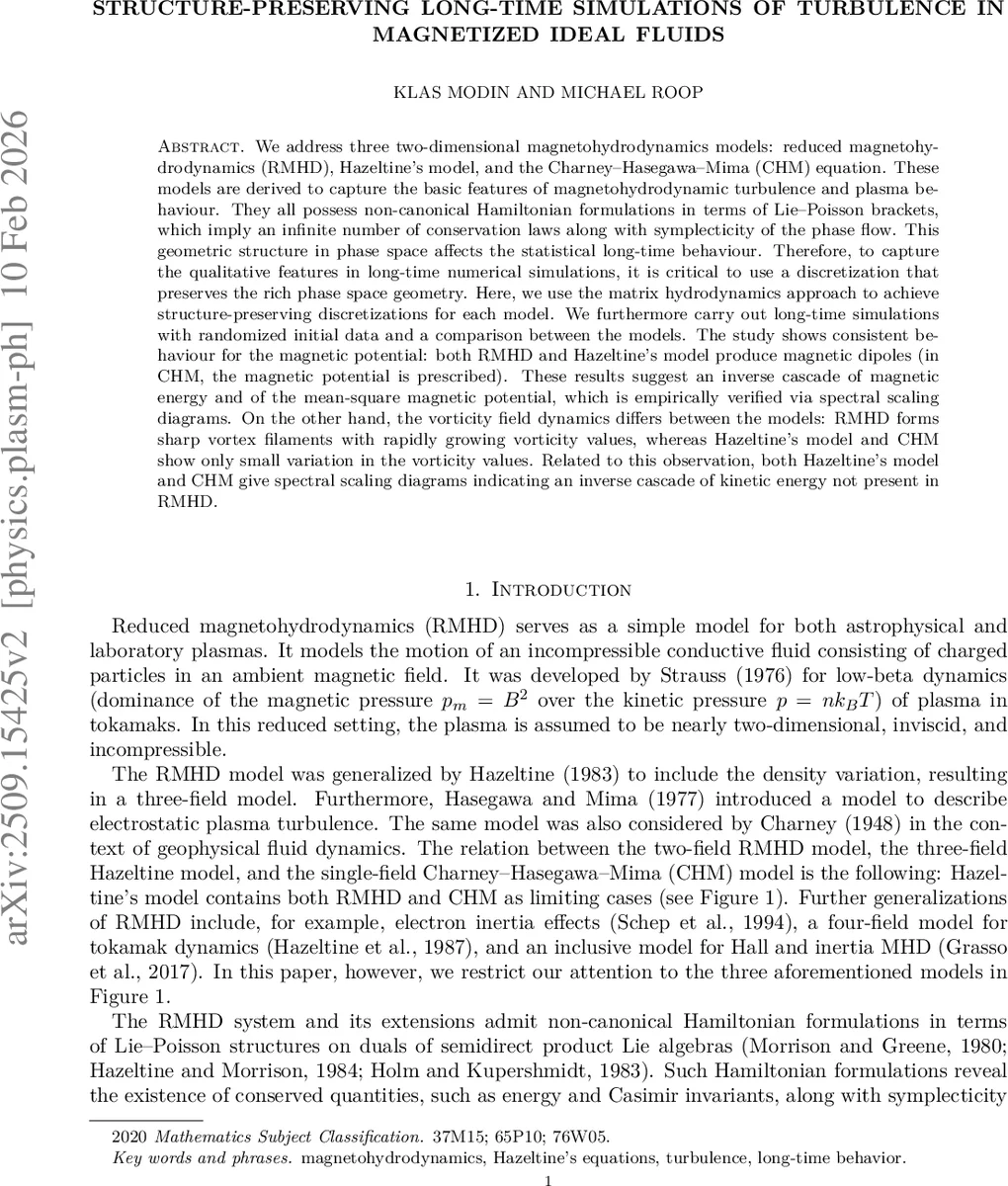 Structure-preserving long-time simulations of turbulence in magnetized ideal fluids