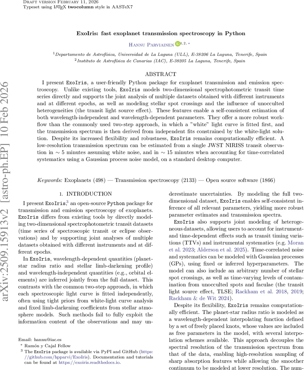 ExoIris: fast exoplanet transmission spectroscopy in Python