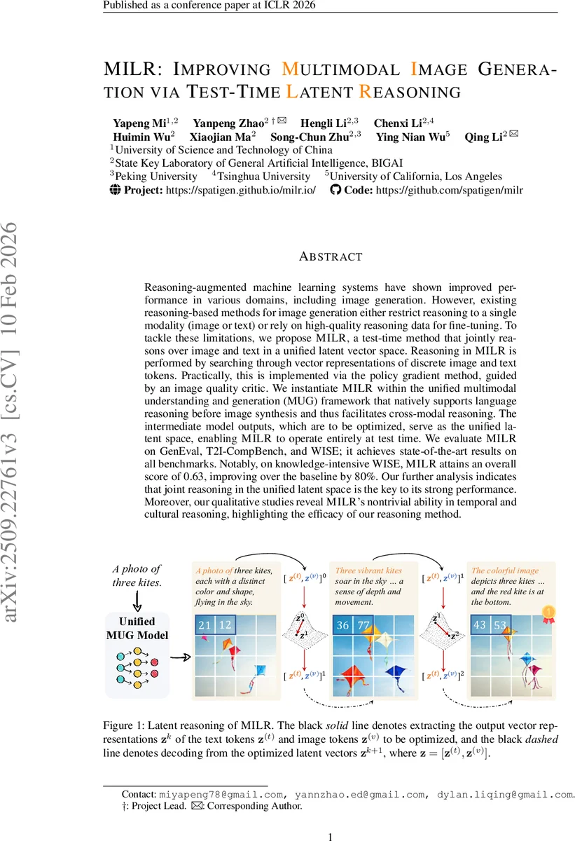 MILR: Improving Multimodal Image Generation via Test-Time Latent Reasoning