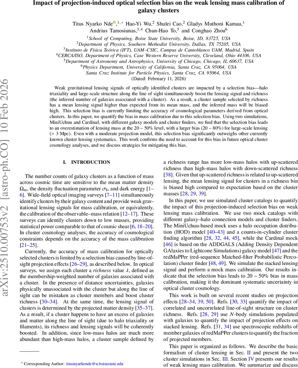 Impact of projection-induced optical selection bias on the weak lensing mass calibration of galaxy clusters