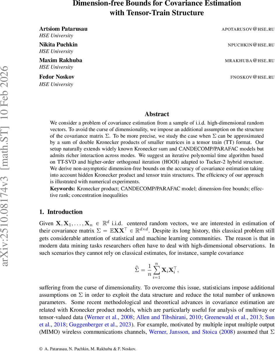 Dimension-free Bounds for Covariance Estimation with Tensor-Train Structure