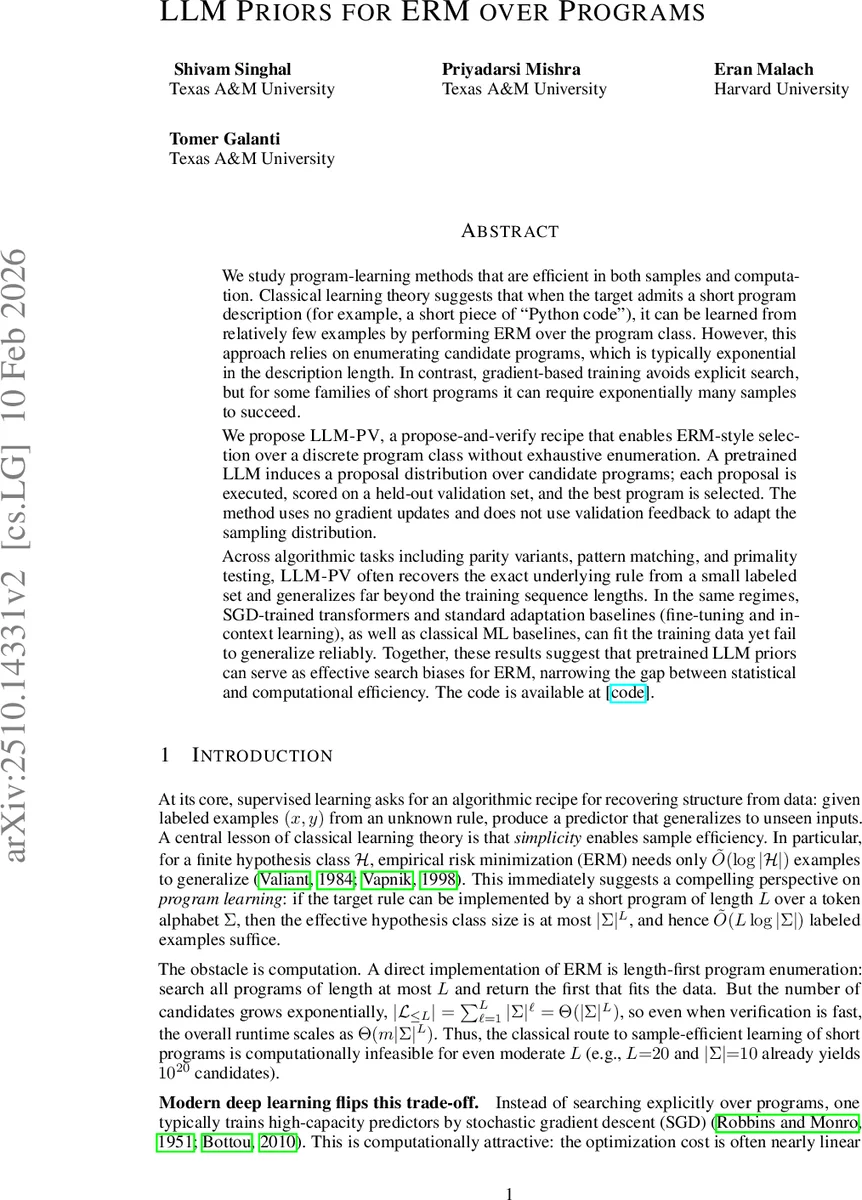 LLM Priors for ERM over Programs