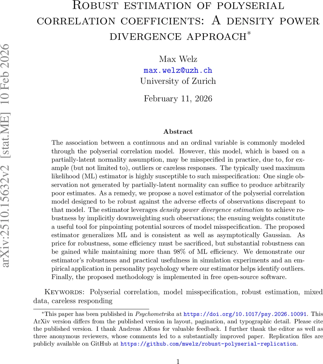 Robust estimation of polyserial correlation coefficients: A density power divergence approach