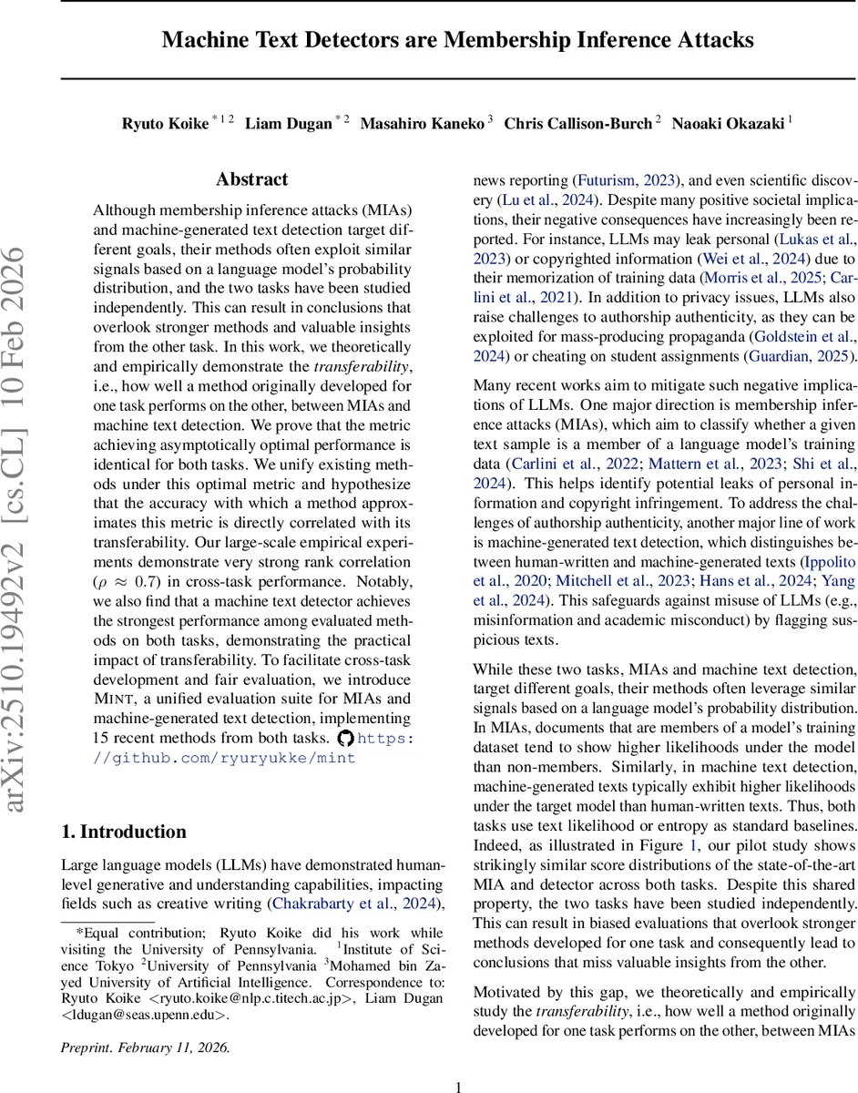 Machine Text Detectors are Membership Inference Attacks