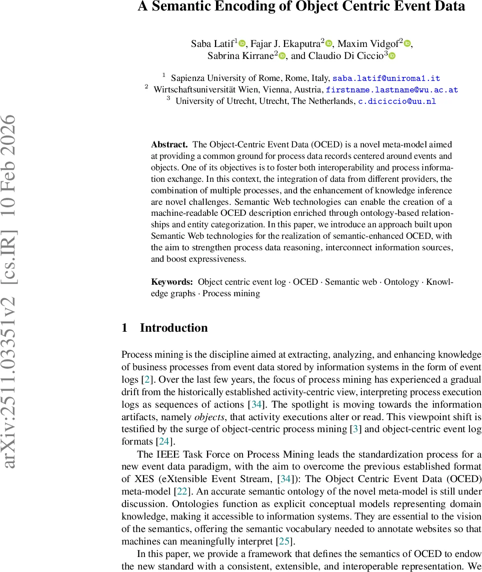 A Semantic Encoding of Object Centric Event Data