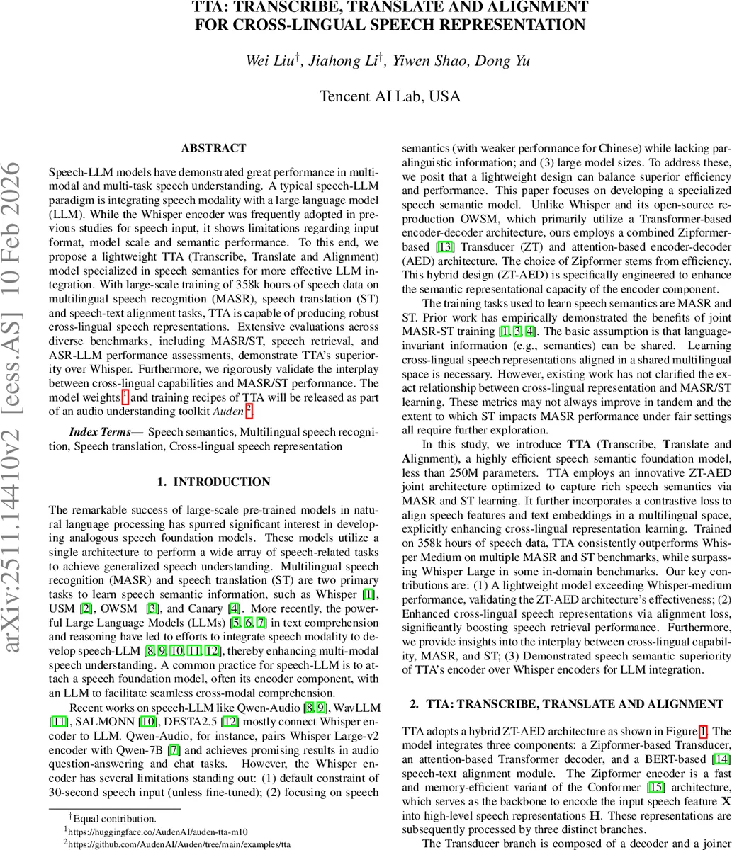 TTA: Transcribe, Translate and Alignment for Cross-lingual Speech Representation
