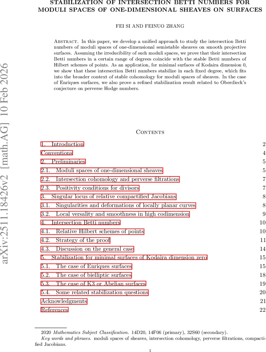 Stabilization of intersection Betti numbers for moduli spaces of one-dimensional sheaves on surfaces
