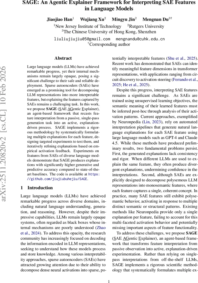 SAGE: An Agentic Explainer Framework for Interpreting SAE Features in Language Models