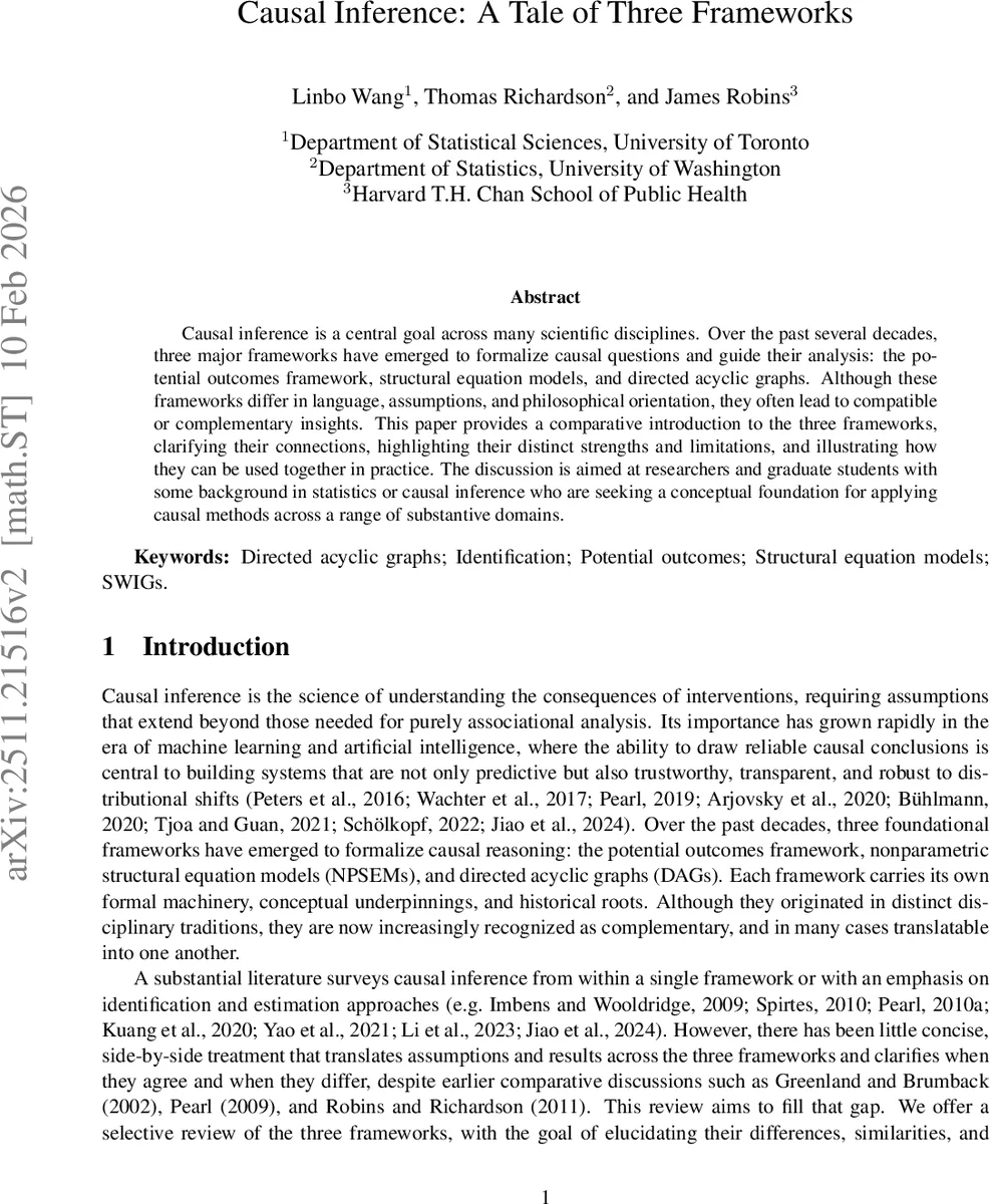 Causal Inference: A Tale of Three Frameworks