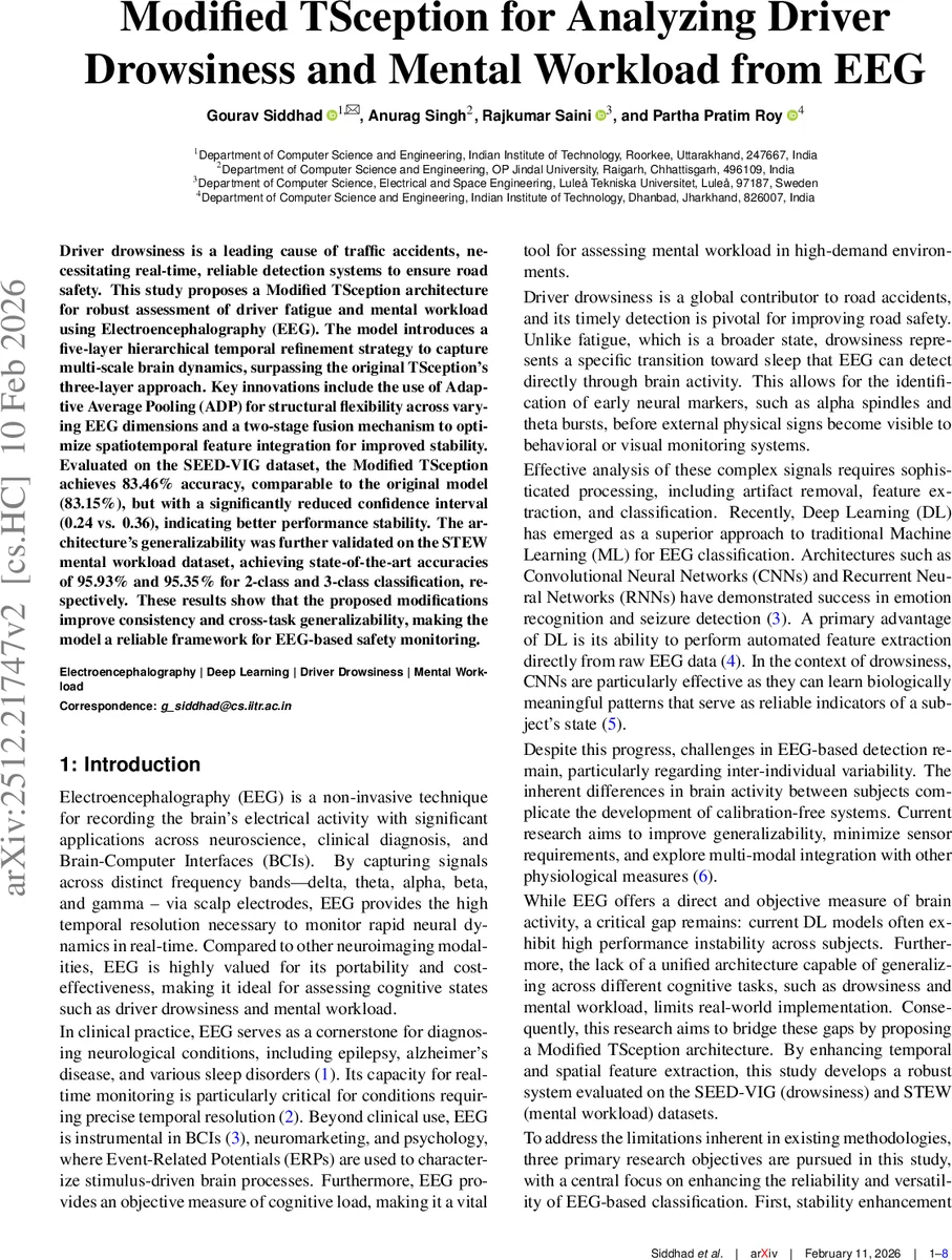 Modified TSception for Analyzing Driver Drowsiness and Mental Workload from EEG