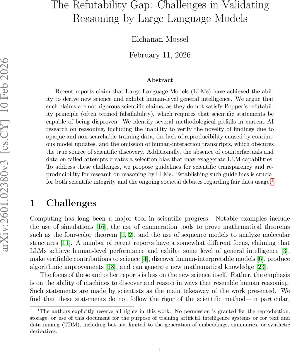 The Refutability Gap: Challenges in Validating Reasoning by Large Language Models