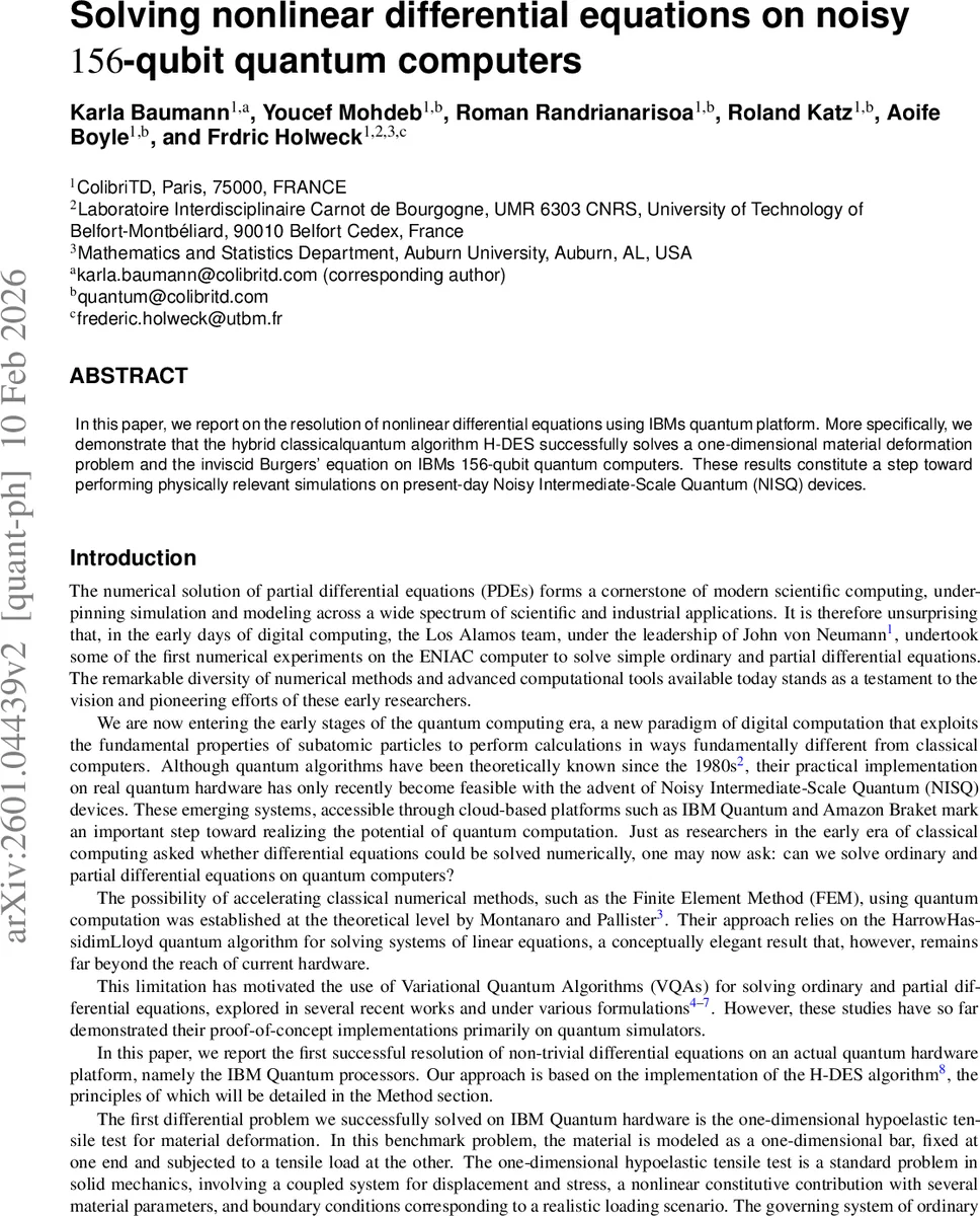 Solving nonlinear differential equations on noisy $156$-qubit quantum computers