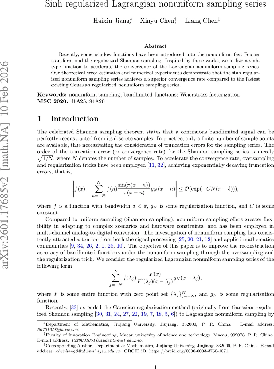 Sinh regularized Lagrangian nonuniform sampling series