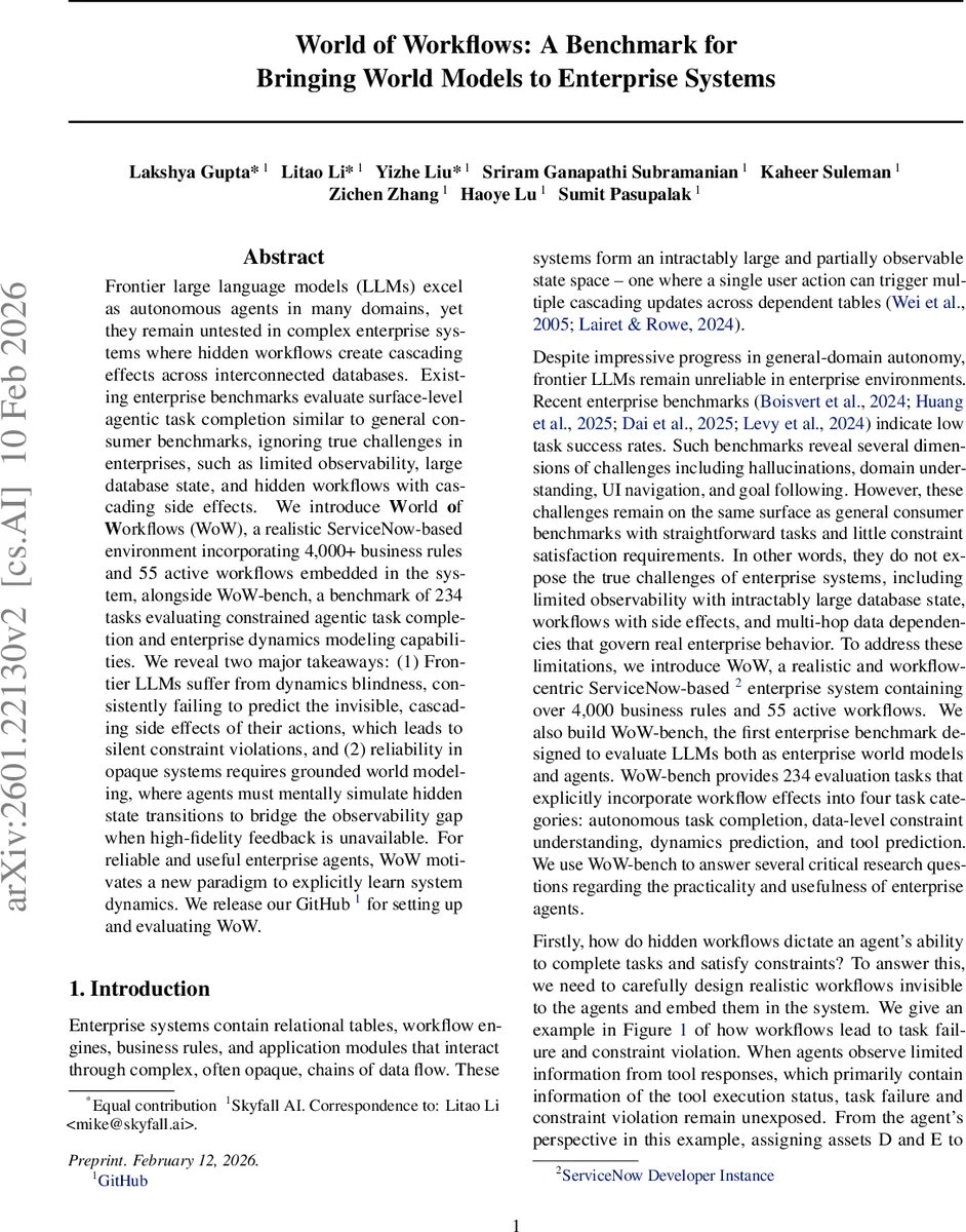 World of Workflows: A Benchmark for Bringing World Models to Enterprise Systems