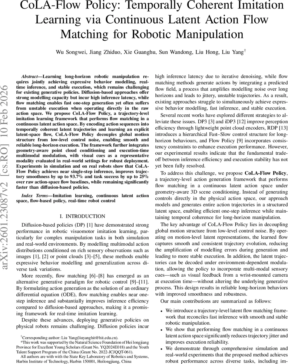 CoLA-Flow Policy: Temporally Coherent Imitation Learning via Continuous Latent Action Flow Matching for Robotic Manipulation
