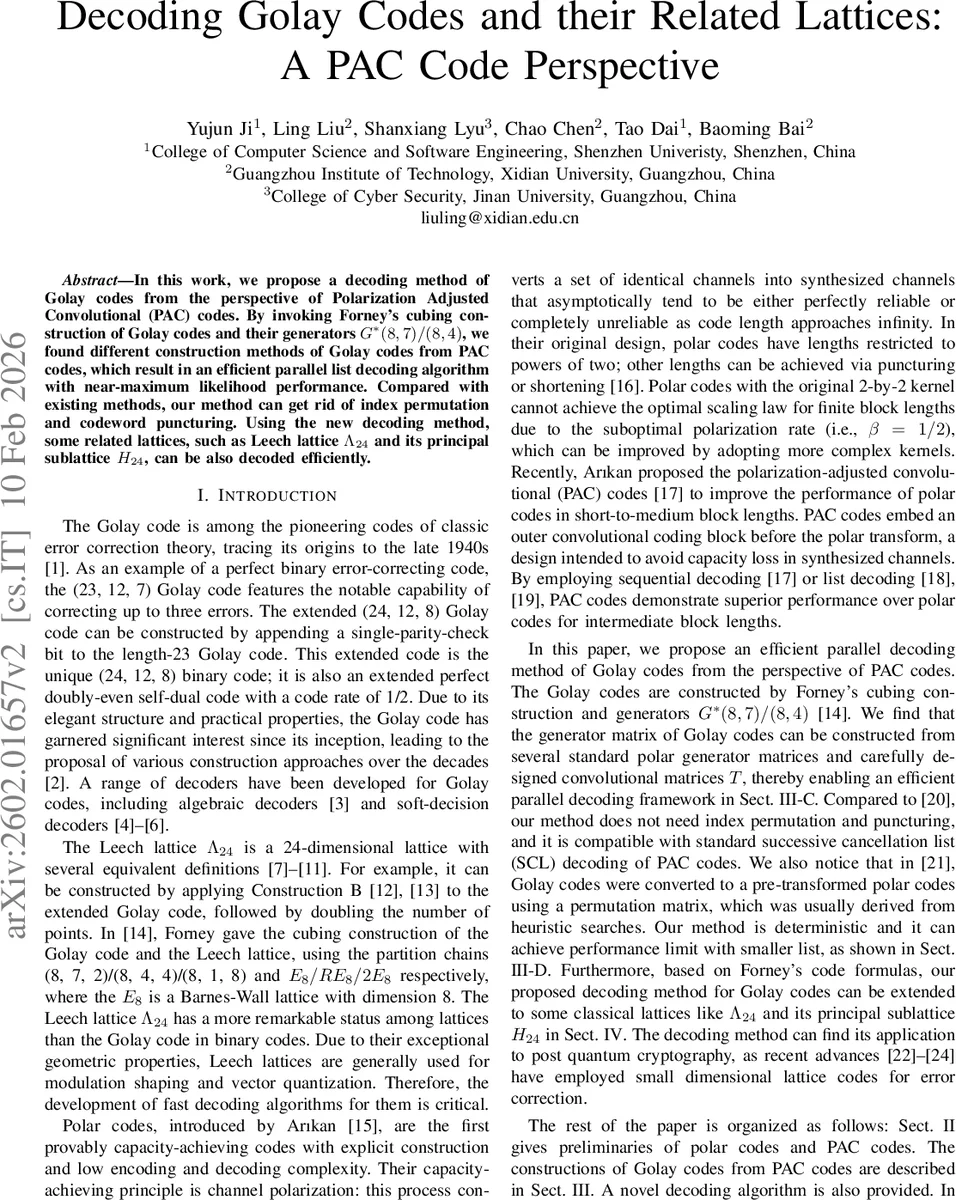 Decoding Golay Codes and their Related Lattices: A PAC Code Perspective