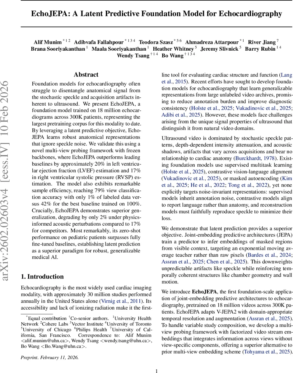 EchoJEPA: A Latent Predictive Foundation Model for Echocardiography
